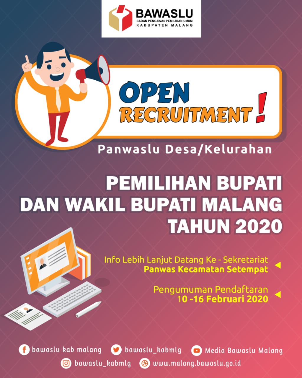 Seleksi Penerimaan Panwaslu Tingkat Desa/Kelurahan pada Pemilihan Bupati dan Wakil Bupati Malang 2020