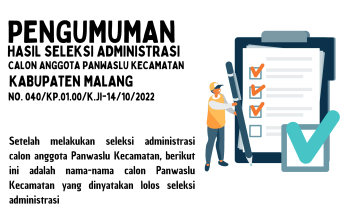 PENGUMUMAN HASIL SELEKSI ADMINISTRASI CALON ANGGOTA PANWASLU KECAMATAN UNTUK PEMILU SERENTAK TAHUN 2024