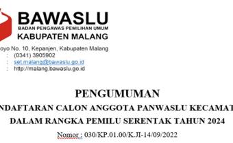 PENGUMUMAN PENDAFTARAN PANWASLU KECAMATAN