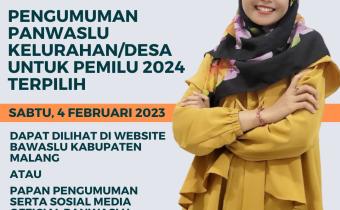 Pengumuman Penetapan Nama-Nama Anggota Panwaslu Kelurahan/Desa Terpilih se Kabupaten Malang