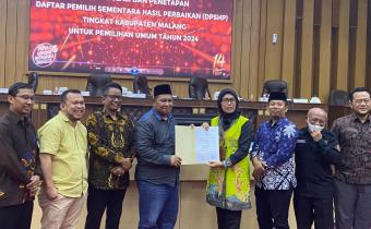 BAWASLU KABUPATEN MENGHADIRI RAPAT PLENO TERBUKA REKAPITULASI DAN PENETAPAN DAFTAR PEMILIH SEMENTARA HASIL PERBAIKAN (DPSHP) TINGKAT KABUPATEN MALANG UNTUK PEMILU TAHUN 2024.